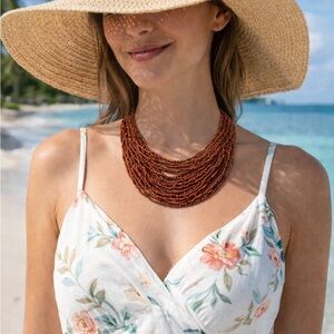 Glass Beaded Nutmeg Brown Multi-Strand Graduated Ethnic Style Necklace